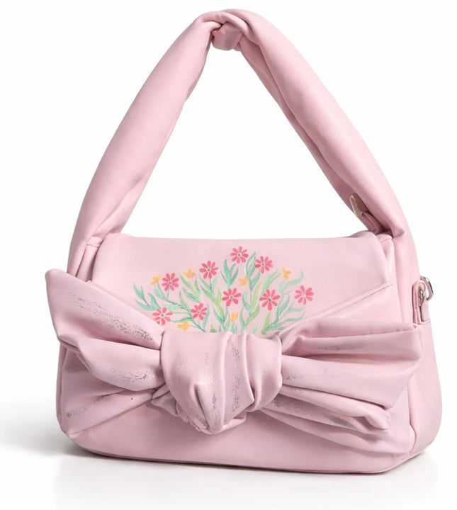 Pink handbag with hand painted floral design from Ekeha