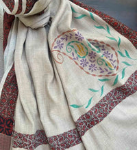 Hand painted paisley floral shawl with traditional border design from Ekeha