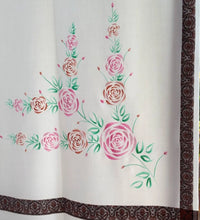 Cream shawl featuring hand painted rose floral artwork and traditional border