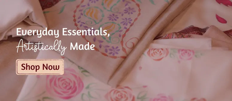 Hand painted floral shawl fabric showcasing Ekeha handmade shawl collection