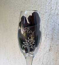 Personalised engraved champagne glass with name and tree design by Ekeha
