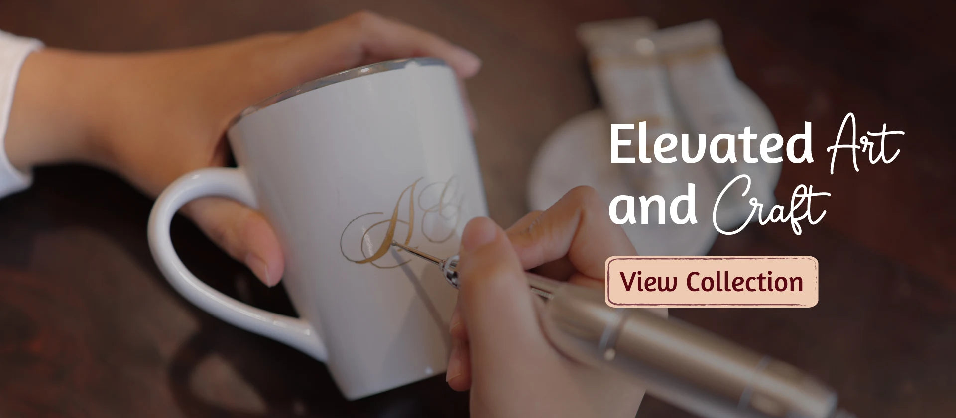 Hand engraving initials on a personalised ceramic mug by Ekeha