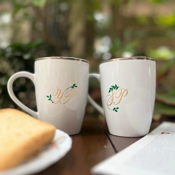 Personalized ceramic mugs with custom initials from Ekeha mug collection