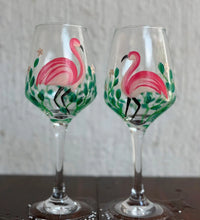 Hand painted flamingo wine glass set – artistic gift for home decor and special occasions